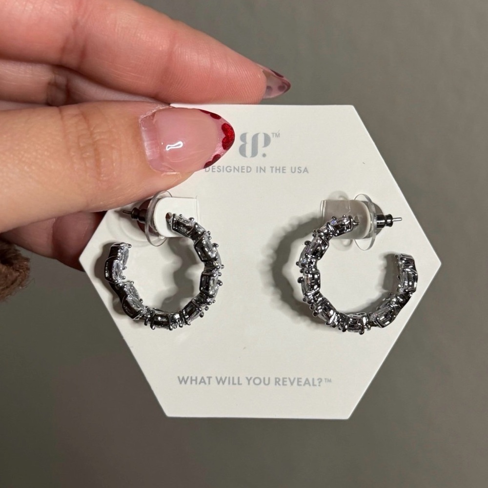 Chic Silver Hoop Earrings with Crystal Accents